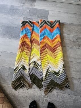 Vintage Crochet Chevron Afghan Blanket Handmade Zigzag Throw 43x83 Boho Retro